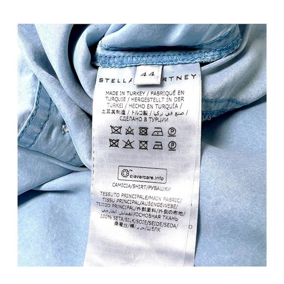 Stella McCartney Womens Blue Silk Collared Long Sleeve Button Blouse Sz 10 New - Picture 10 of 13